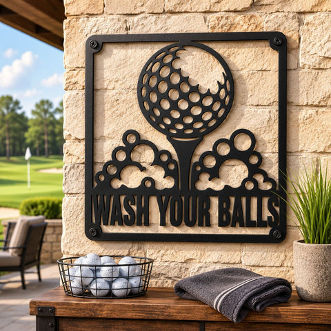 Funny Golf Bathroom Sign Laser SVG | Wash Your Balls Golf DXF | Golf Wall Art Cut File | Plasma CNC Laser Cut | Metal Sign Svg SVG HappyDesignStudio 