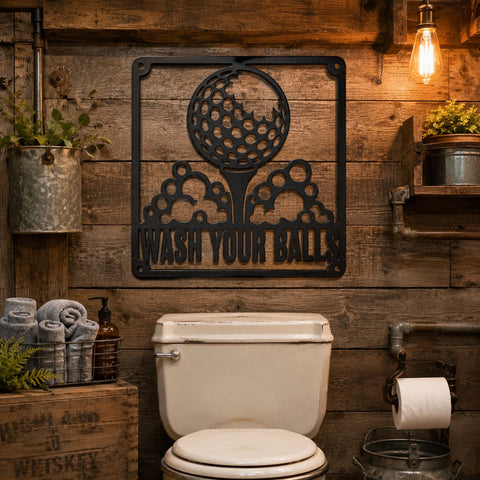 Funny Golf Bathroom Sign Laser SVG | Wash Your Balls Golf DXF | Golf Wall Art Cut File | Plasma CNC Laser Cut | Metal Sign Svg SVG HappyDesignStudio 
