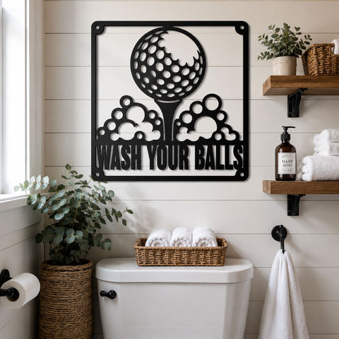 Funny Golf Bathroom Sign Laser SVG | Wash Your Balls Golf DXF | Golf Wall Art Cut File | Plasma CNC Laser Cut | Metal Sign Svg SVG HappyDesignStudio 