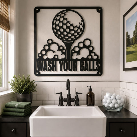Funny Golf Bathroom Sign Laser SVG | Wash Your Balls Golf DXF | Golf Wall Art Cut File | Plasma CNC Laser Cut | Metal Sign Svg SVG HappyDesignStudio 