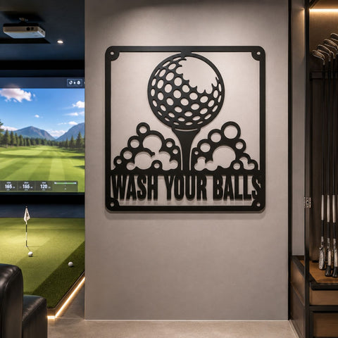 Funny Golf Bathroom Sign Laser SVG | Wash Your Balls Golf DXF | Golf Wall Art Cut File | Plasma CNC Laser Cut | Metal Sign Svg SVG HappyDesignStudio 