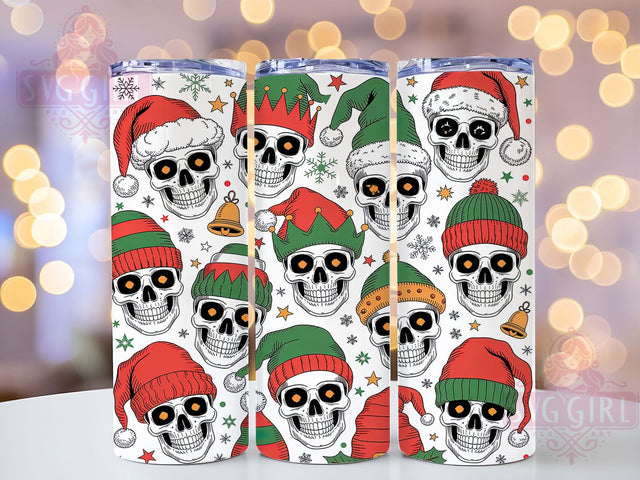 Funny Gothic Christmas Skull Tumbler, Funny Skeleton Wrap, Holiday Sublimation Design, Gothic Christmas Cup, 20Oz Skinny Tumbler Wrap, Skull And Santa Design, Dark Humor Mug Wrap Sublimation SvggirlplusArt 