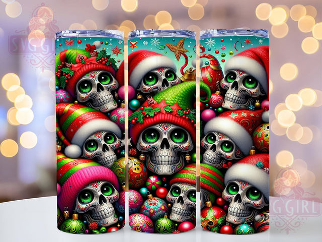 Funny Gothic Christmas Skull Tumbler, Funny Skeleton Wrap, Holiday Sublimation Design, Gothic Christmas Cup, 20Oz Skinny Tumbler Wrap, Skull And Santa Design, Dark Humor Mug Wrap Sublimation SvggirlplusArt 