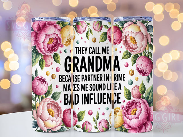 Funny Grandma Partner Tumbler, Partner in Crime Tumbler, 20oz Tumbler Wrap, Sublimation Design, Grandma Gift Tumbler, Custom Grandma Tumbler, Bad Influence Tumbler Sublimation SvggirlplusArt 