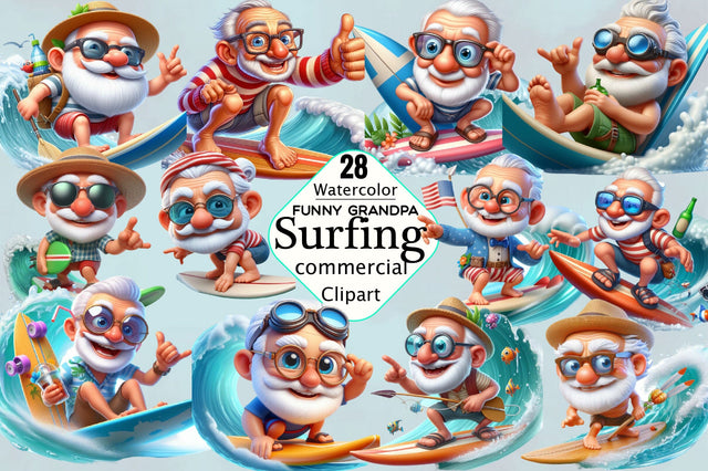 Funny Grandpa Surfing Sublimation Clipart Bundle Sublimation SVGArt 