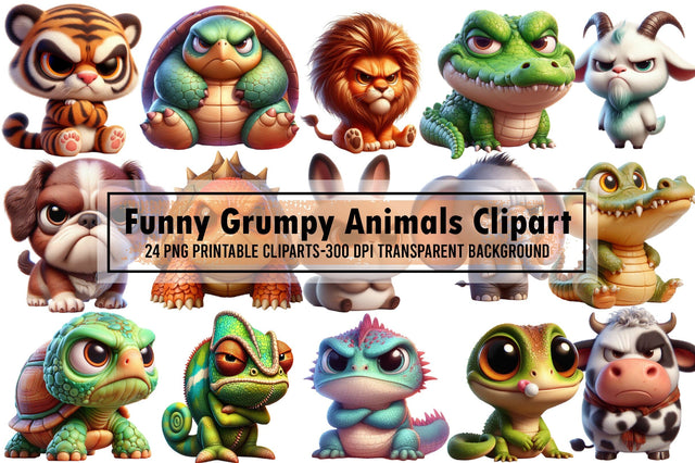 Funny Grumpy Animals Clipart Bundle, PNG Sublimation designartist 