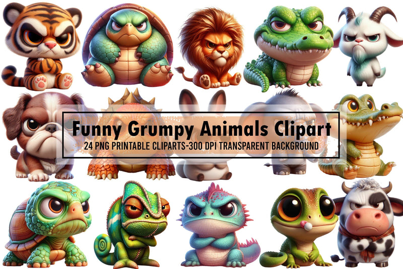 Funny Grumpy Animals Clipart Bundle, PNG - So Fontsy