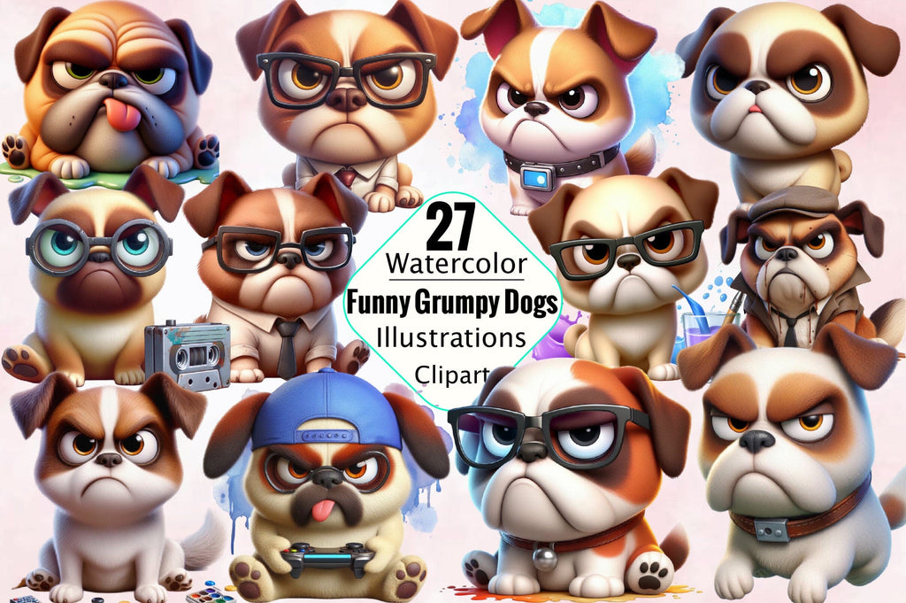 Funny Grumpy Dogs Clipart Funny Dog Clipart Bundle - So Fontsy
