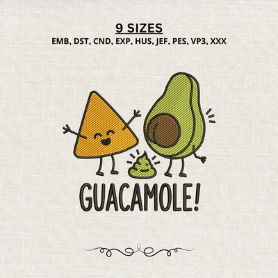Funny Guacamole Embroidery Design – Avocado & Tortilla Chip Machine Embroidery File, Cute Mexican Food Design Embroidery/Applique DESIGNS PatternFeed8 