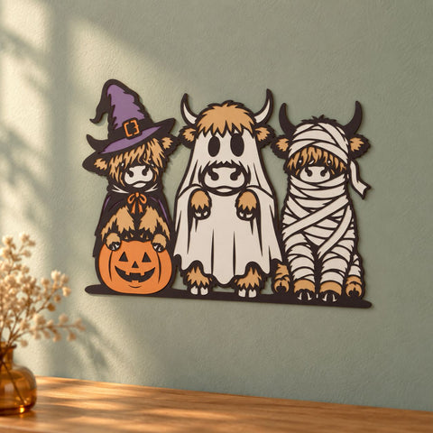Funny Halloween Highland Cows 3D SVG | Layered Halloween Cow SVG | Witch Ghost Mummy Cow Multilayer SVG | Farmhouse Halloween Decor 3D Paper HappyDesignStudio 
