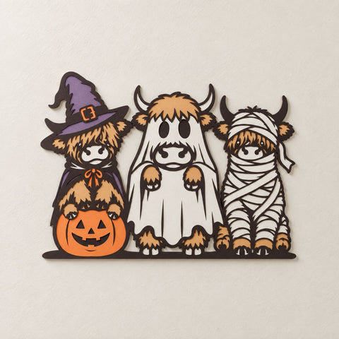 Funny Halloween Highland Cows 3D SVG | Layered Halloween Cow SVG | Witch Ghost Mummy Cow Multilayer SVG | Farmhouse Halloween Decor 3D Paper HappyDesignStudio 