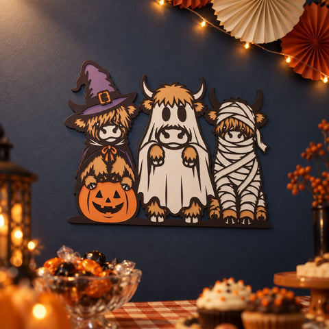Funny Halloween Highland Cows 3D SVG | Layered Halloween Cow SVG | Witch Ghost Mummy Cow Multilayer SVG | Farmhouse Halloween Decor 3D Paper HappyDesignStudio 