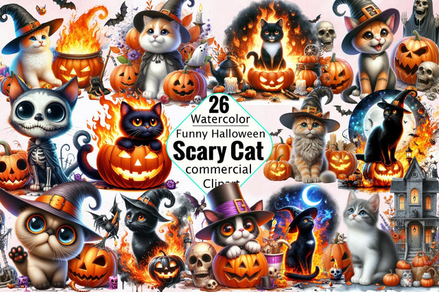 Funny Halloween Scary Cat Sublimation Clipart Bundle Sublimation SVGArt 
