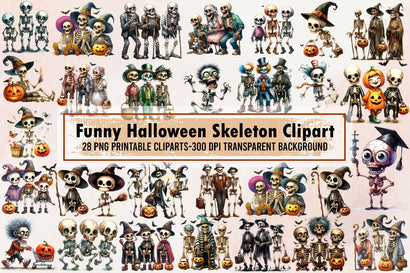 Funny Halloween Skeleton Clipart Bundle Sublimation designartist 