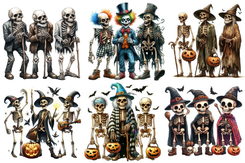 Funny Halloween Skeleton Clipart Bundle Sublimation designartist 