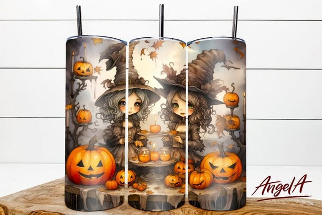 Funny Halloween tumbler wrap / halloween witch, pumpkins png Sublimation Angelina Semenova 