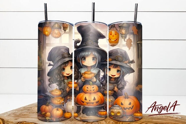Funny Halloween tumbler wrap / witches halloween, pumpkins Sublimation Angelina Semenova 