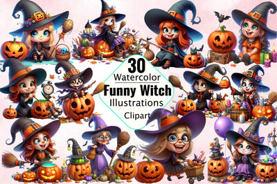 Funny Halloween Witch Sublimation Clipart Bundle Sublimation SVGArt 