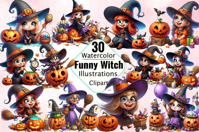 Funny Halloween Witch Sublimation Clipart Bundle Sublimation SVGArt 