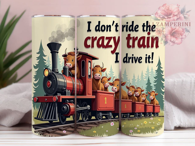 Funny Highland Cow 20 oz Skinny Tumbler Sublimation Design, Straight & Tapered Tumbler Png, I Don't Ride the Crazy Train I Drive It Tumbler Png, Digital Download PNG Sublimation Li Zamperini 