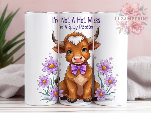 Funny Highland Cow 20 oz Skinny Tumbler Sublimation Design, Straight & Tapered Tumbler Png, I'm Not a Hot Mess, I'm a Spicy Disaster Tumbler Png, Digital Download PNG Sublimation Li Zamperini 