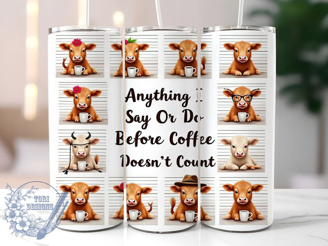 Funny Highland Cow 20oz Skinny Tumbler PNG, Cow Lover Tumbler Sublimation Wrap, Straight & Tapered Tumbler Wrap, Instant Digital Download Sublimation ToriDesigns 