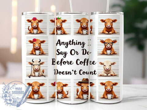 Funny Highland Cow 20oz Skinny Tumbler PNG, Cow Lover Tumbler Sublimation Wrap, Straight & Tapered Tumbler Wrap, Instant Digital Download Sublimation ToriDesigns 