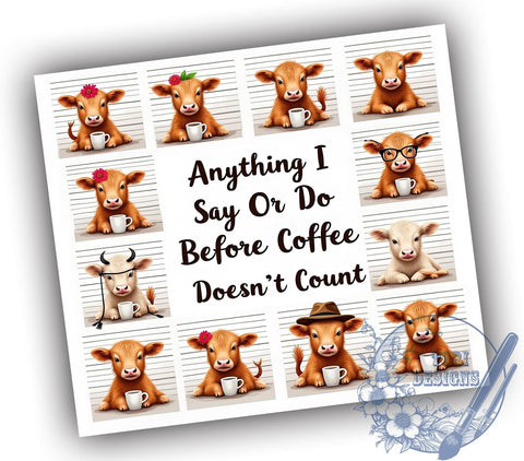 Funny Highland Cow 20oz Skinny Tumbler PNG, Cow Lover Tumbler Sublimation Wrap, Straight & Tapered Tumbler Wrap, Instant Digital Download Sublimation ToriDesigns 