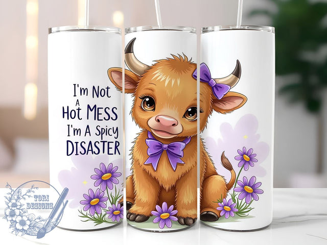 Funny Highland Cow 20oz Skinny Tumbler PNG, Cute Highland Cow Tumbler Sublimation Wrap, Straight & Tapered Tumbler Wrap, Instant Digital Download Sublimation ToriDesigns 