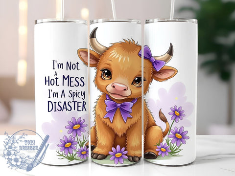Funny Highland Cow 20oz Skinny Tumbler PNG, Cute Highland Cow Tumbler Sublimation Wrap, Straight & Tapered Tumbler Wrap, Instant Digital Download Sublimation ToriDesigns 