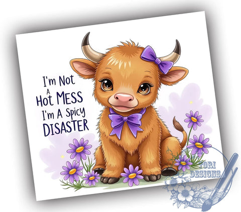 Funny Highland Cow 20oz Skinny Tumbler PNG, Cute Highland Cow Tumbler Sublimation Wrap, Straight & Tapered Tumbler Wrap, Instant Digital Download Sublimation ToriDesigns 