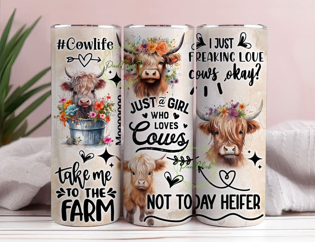 Funny Highland Cow 20oz Skinny Tumbler Wrap, Sublimation Design,Digital Download PNG, Farm Life Tumbler Wrap Straight Tapered Tumbler PNG Sublimation PixelChick 