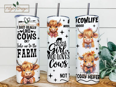 Funny Highland Cow 20oz Skinny Tumbler Wrap, Sublimation Design,Digital Download PNG, Farm Life Tumbler Wrap Sublimation iStyleDesign 