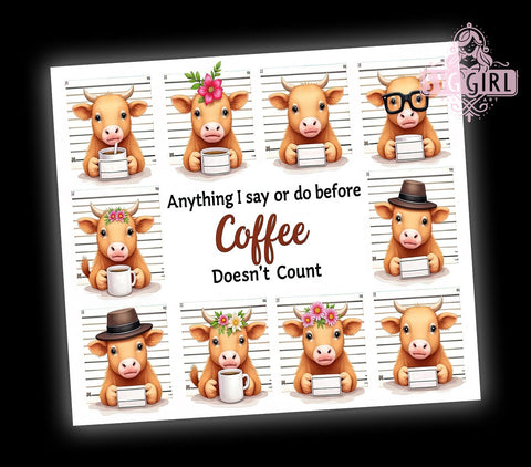 Funny Highland Cow 20oz Tumbler Wrap Sublimation Design, Straight Tapered Tumbler Wrap, Coffee Lover Tumbler Png, Instant Digital Download Sublimation SvggirlplusArt 