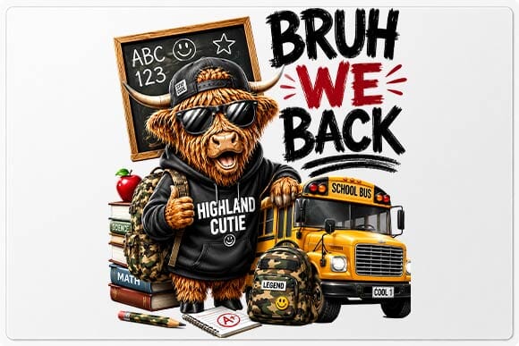 Funny Highland Cow Back to School PNG | Bruh We Back Digital Download SVG BillahCrafts 