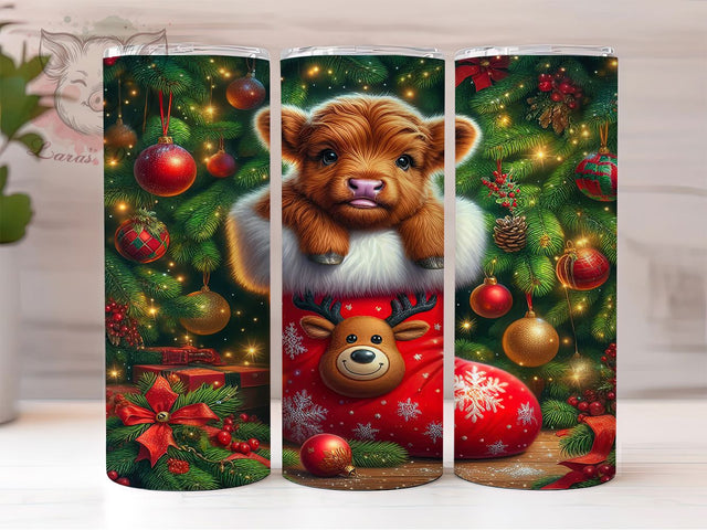 Funny Highland Cow Christmas Tumbler, Christmas Farm Animal Wrap, 20oz Tumbler Sublimation, Festive Cow Design, Holiday Humor Tumbler, Cute Cow Christmas Wrap, Whimsical Winter Sublimation Sublimation Lara' s Designs 