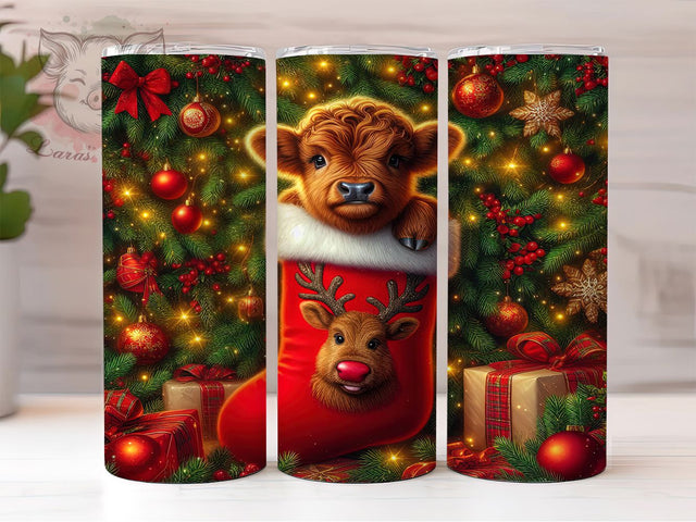 Funny Highland Cow Christmas Tumbler, Christmas Farm Animal Wrap, 20oz Tumbler Sublimation, Festive Cow Design, Holiday Humor Tumbler, Cute Cow Christmas Wrap, Whimsical Winter Sublimation Sublimation Lara' s Designs 