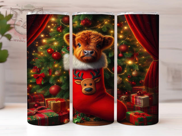 Funny Highland Cow Christmas Tumbler, Christmas Farm Animal Wrap, 20oz Tumbler Sublimation, Festive Cow Design, Holiday Humor Tumbler, Cute Cow Christmas Wrap, Whimsical Winter Sublimation Sublimation Lara' s Designs 