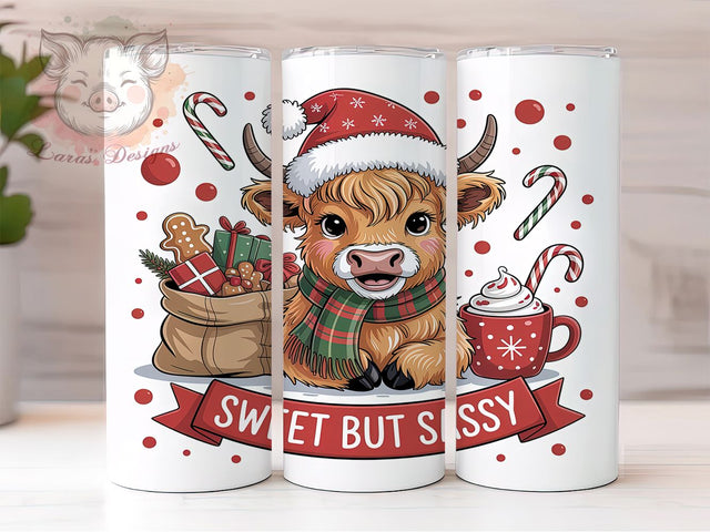 Funny Highland Cow Christmas Tumbler, Funny Cow Wrap, Sassy Holiday Design, Sublimation Cup, 20oz Skinny Tumbler, Christmas Cow Drinkware, Candy Cane Style Sublimation Lara' s Designs 