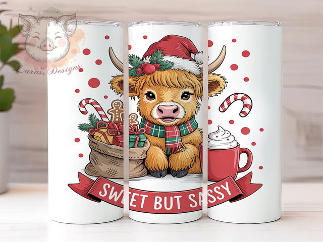 Funny Highland Cow Christmas Tumbler, Funny Cow Wrap, Sassy Holiday Design, Sublimation Cup, 20oz Skinny Tumbler, Christmas Cow Drinkware, Candy Cane Style Sublimation Lara' s Designs 