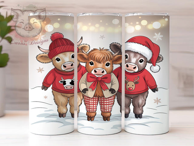 Funny Highland Cow Christmas Tumbler, Seamless Christmas Wrap, Farm Animal Holiday Sublimation, Quirky Cow Cup, 20Oz Skinny Tumbler Wrap, Humorous Christmas Mug, Rustic Cow Design Sublimation Lara' s Designs 