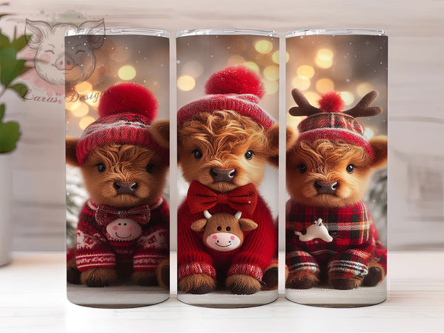 Funny Highland Cow Christmas Tumbler, Seamless Christmas Wrap, Farm Animal Holiday Sublimation, Quirky Cow Cup, 20Oz Skinny Tumbler Wrap, Humorous Christmas Mug, Rustic Cow Design Sublimation Lara' s Designs 