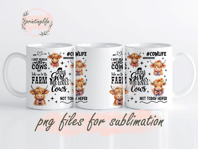 Funny Highland Cow Digital Design Download Mug Wrap Design, Mug Design PNG Sublimation PrintingLife 