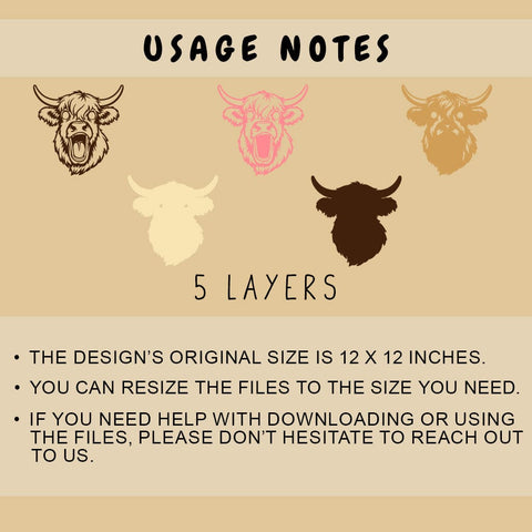 Funny Highland Cow Multilayer SVG, Layered Cow Head Cut File, 3D Highland Cow SVG for Cricut & Laser, Highland Cow 3D DXF SVG HappyDesignStudio 
