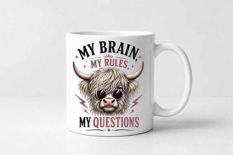 Funny Highland Cow PNG My Brain My Rules My Questions Sublimation Design SVG BillahCrafts 