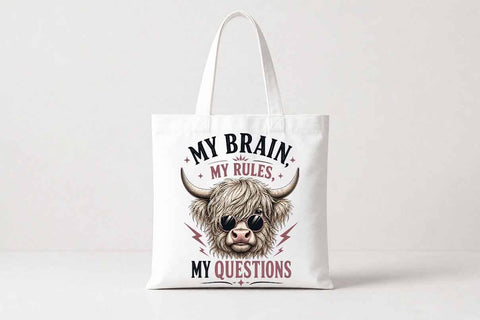 Funny Highland Cow PNG My Brain My Rules My Questions Sublimation Design SVG BillahCrafts 