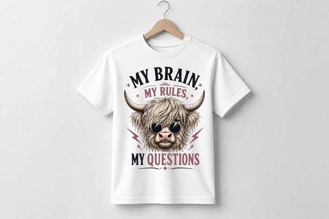 Funny Highland Cow PNG My Brain My Rules My Questions Sublimation Design SVG BillahCrafts 