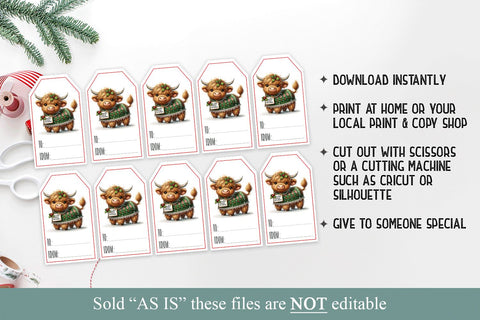 Funny Highland Cow Printable Christmas Gift Tags 3D Paper BijouBay 