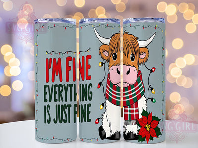 Funny Highland Cow Tumbler, Christmas Humor Gift, I'm Fine Design, Holiday Drinkware, Cute Cow Sublimation, Festive Highland Cow, Whimsical Christmas Decor Sublimation SvggirlplusArt 