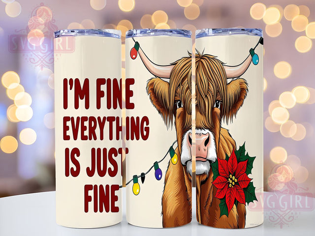 Funny Highland Cow Tumbler, Christmas Humor Gift, I'm Fine Design, Holiday Drinkware, Cute Cow Sublimation, Festive Highland Cow, Whimsical Christmas Decor Sublimation SvggirlplusArt 